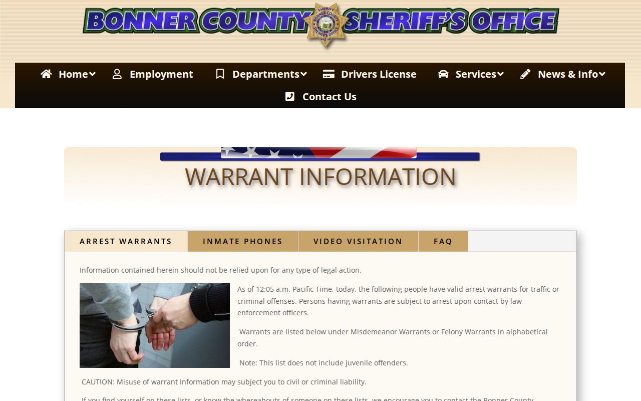 Bonner County arrest warrant guidance