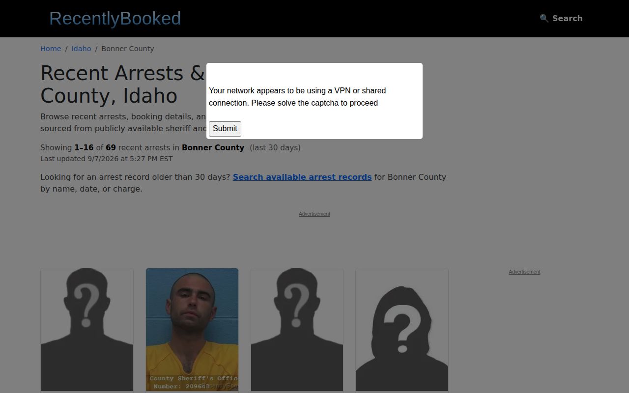 Unofficial Bonner County recent arrest index